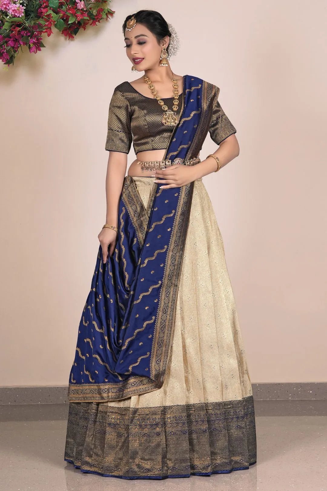 Chiku Banarasi Silk Lehenga With Zari Woven - Gajiwala