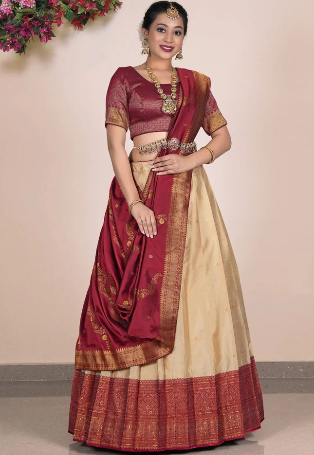 Chiku Banarasi Silk Zari Lehenga Choli For Women - Gajiwala