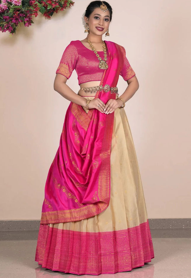 Chiku Banarasi Silk Zari Lehenga Choli For Women - Gajiwala