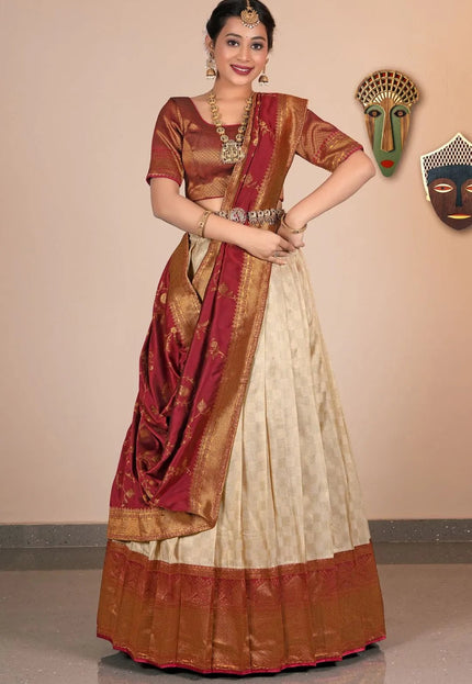 Chiku Banarasi Silk Zari work Lehenga Choli - Gajiwala
