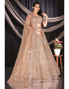 Chiku Colour Net Lehenga Choli Set For Women - Gajiwala