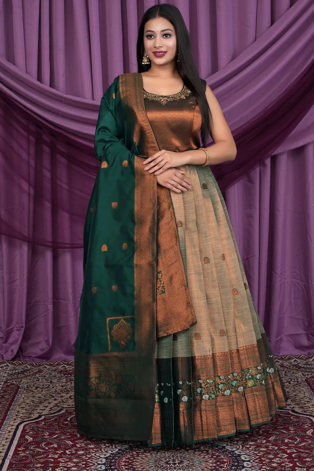 Chiku Designer Banarasi Gown With Dupatta - Gajiwala