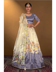 Chiku Digital Printed Satin Lehenga With Chinnon Dupatta - Gajiwala