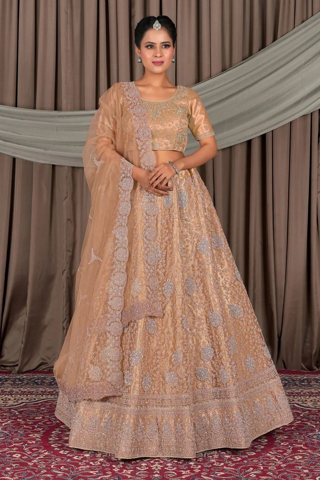 Chiku Embroidered Bridesmaid Lehenga Choli In Net - Gajiwala