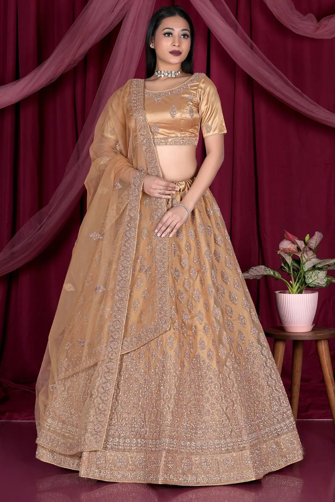 Chiku Embroidery Work Net Lehenga Choli - Gajiwala