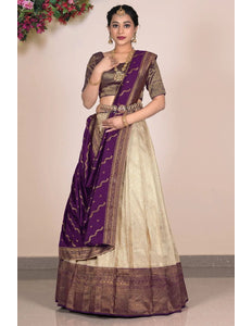 Chiku Jacquard Banarasi Silk Lehenga With Zari Woven - Gajiwala