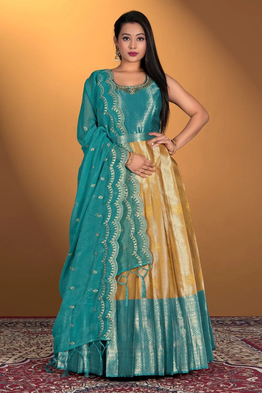 Chiku Latest Banarasi Silk Gown with Zari Work - Gajiwala