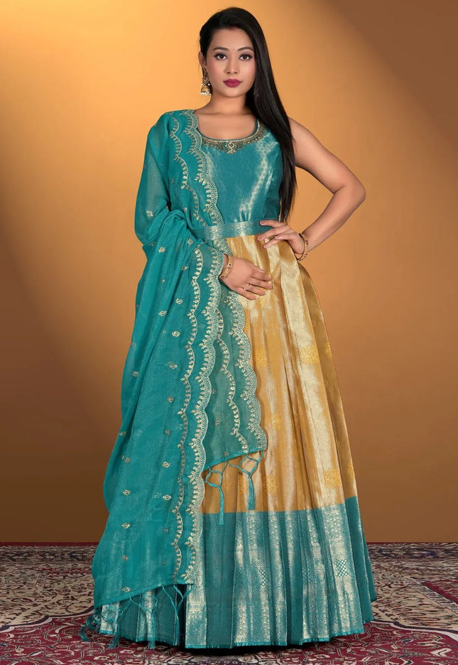 Chiku Latest Banarasi Silk Gown with Zari Work - Gajiwala