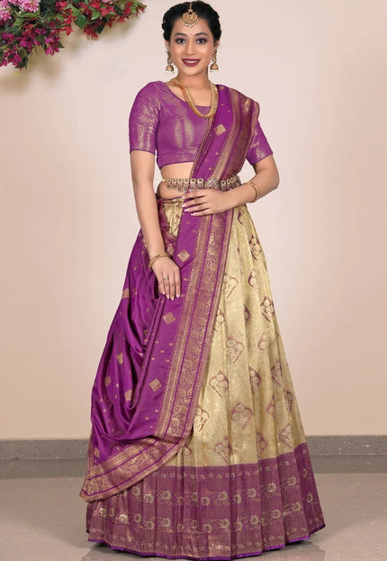 Chiku Purple Banarasi Silk Lehenga Design - Gajiwala