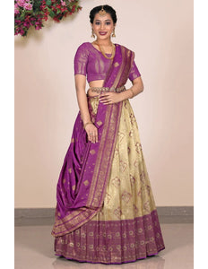 Chiku Purple Banarasi Silk Lehenga Design - Gajiwala