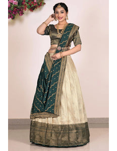 Chiku Self Banarasi Jacquard Lehenga With Zari Woven - Gajiwala
