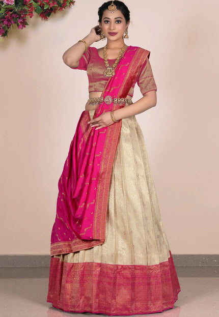 Chiku Self Jacquard Banarasi Silk Lehenga With Zari Woven - Gajiwala
