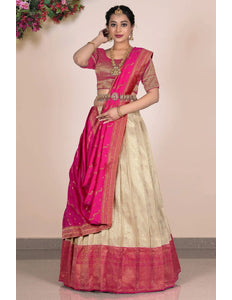 Chiku Self Jacquard Banarasi Silk Lehenga With Zari Woven - Gajiwala