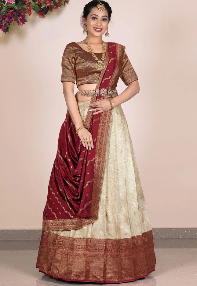 Chiku Self Jacquard Lehenga With Zari Woven - Gajiwala