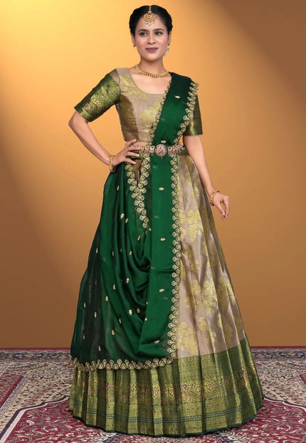 Chiku Semi - Stitched Lehenga Choli In Banarasi Silk - Gajiwala