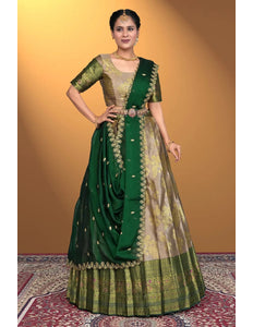 Chiku Semi - Stitched Lehenga Choli In Banarasi Silk - Gajiwala