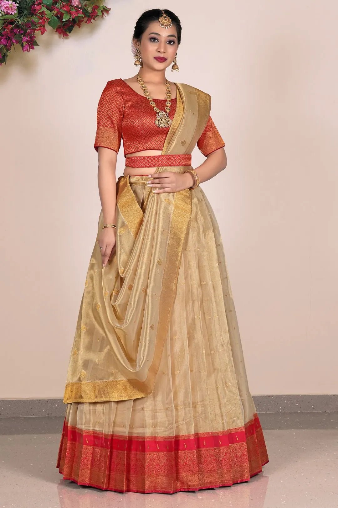 Chiku tissue Fabric Pattu Pavadai For Women - Gajiwala