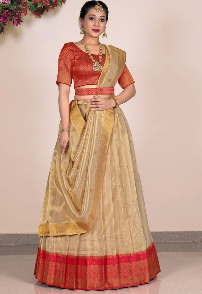 Chiku tissue Fabric Pattu Pavadai For Women - Gajiwala