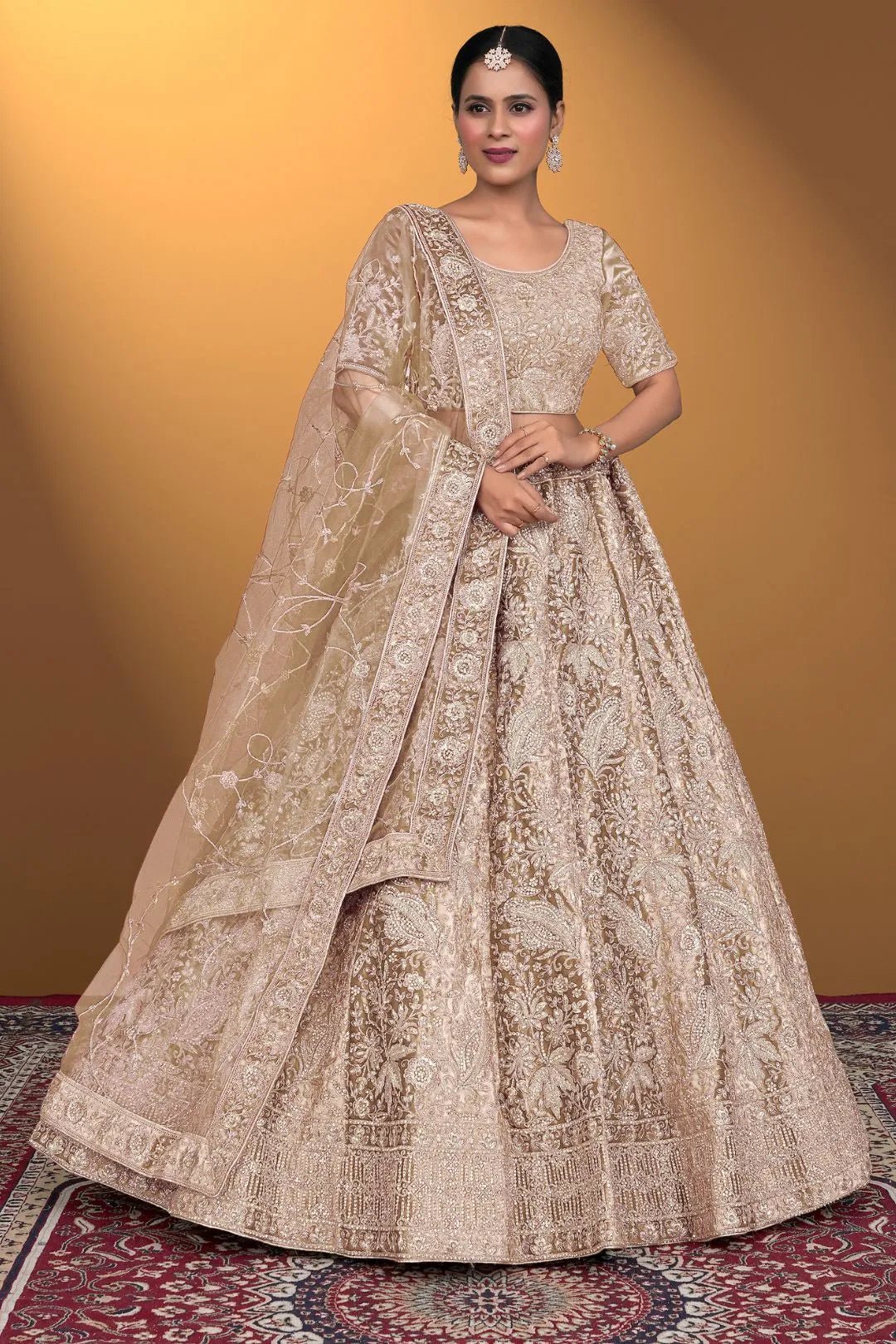 Chiku Velvet Lehenga Choli With Net Dupatta For Women - Gajiwala