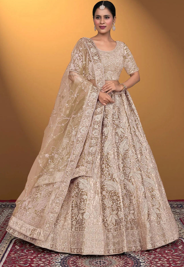 Chiku Velvet Lehenga Choli With Net Dupatta For Women - Gajiwala