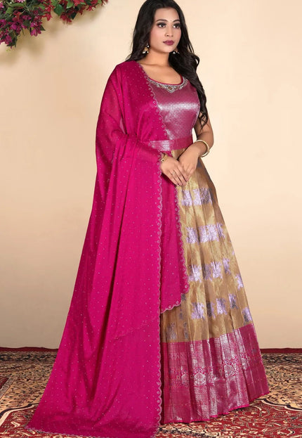 Chiku Zari Silk Zari Woven Gown With Dupatta - Gajiwala