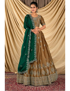Coffee Barbery Silk Lehenga Choli With Rangoli Dupatta - Gajiwala