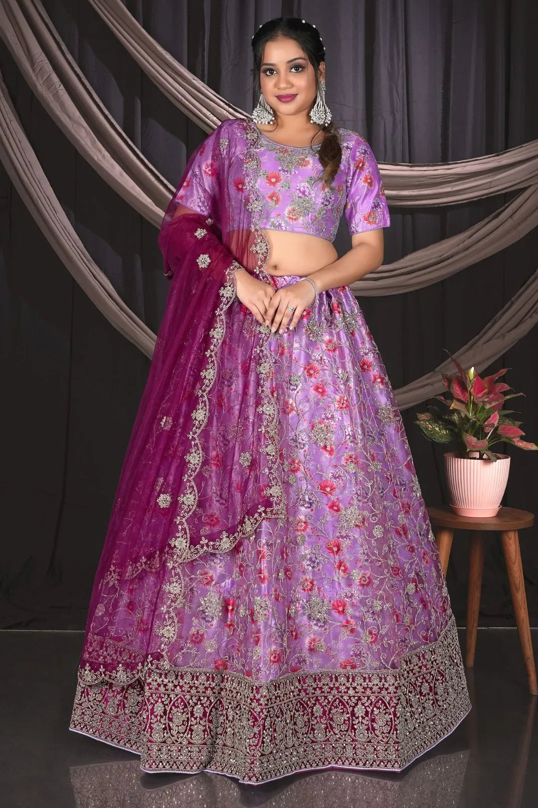 Designer Purple Net Lehenga Choli For Weddings - Gajiwala