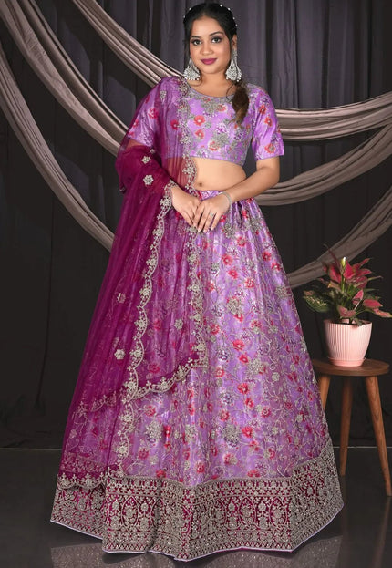 Designer Purple Net Lehenga Choli For Weddings - Gajiwala