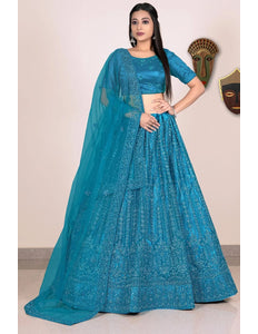 Firozi Designer Net Lehenga Choli For Women - Gajiwala