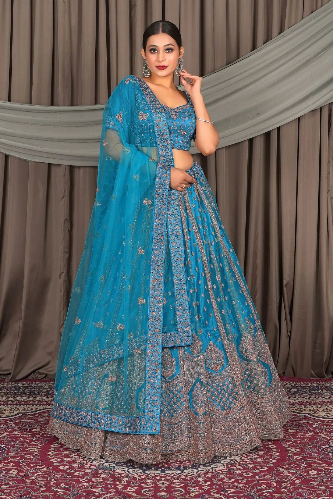 Firozi Designer Net Lehenga Choli For Women - Gajiwala