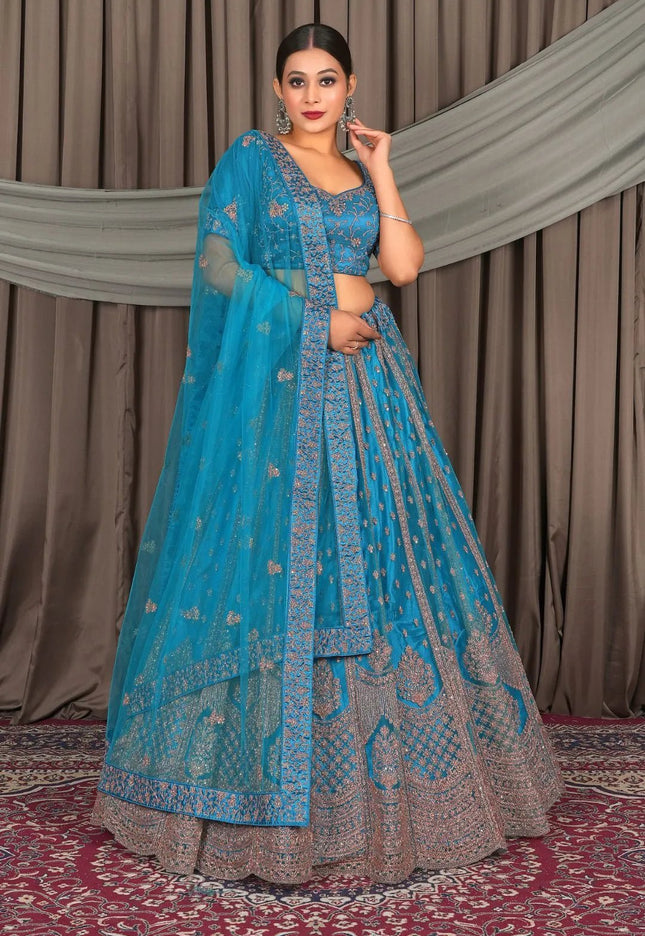 Firozi Designer Net Lehenga Choli For Women - Gajiwala