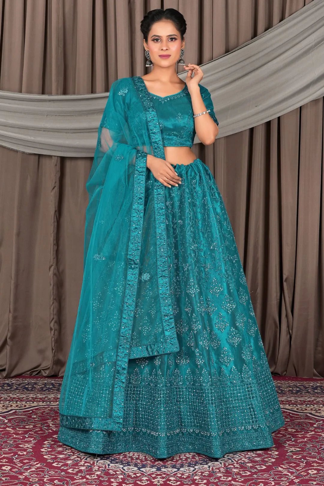 Firozi Designer Net Lehenga Choli For Women - Gajiwala