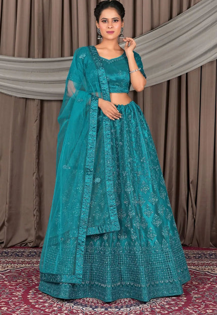 Firozi Designer Net Lehenga Choli For Women - Gajiwala