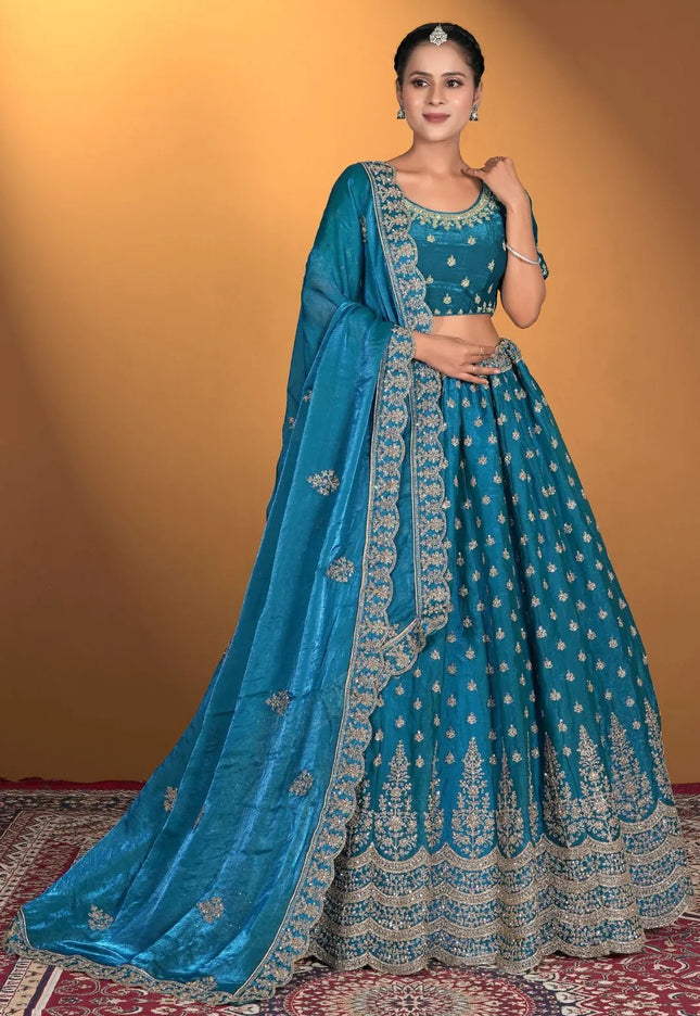 Firozi Fendy Fabric Lehenga Choli For Women - Gajiwala