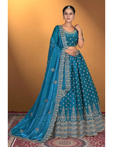 Firozi Fendy Fabric Lehenga Choli For Women - Gajiwala