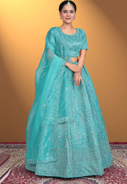 Firozi Latest Designer Lehenga Choli In Net - Gajiwala