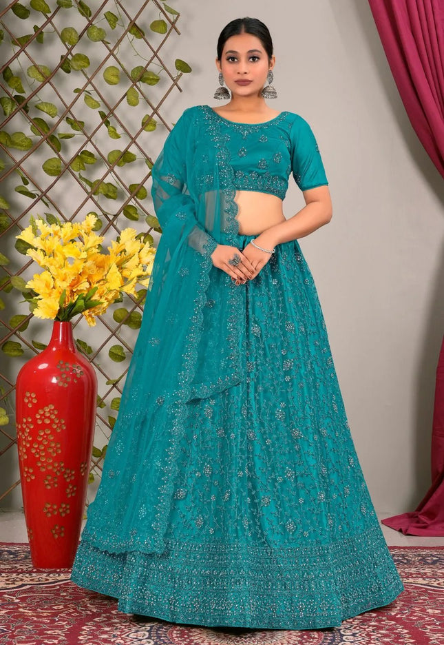 Firozi Latest Net Lehenga Choli Set Wedding - Gajiwala