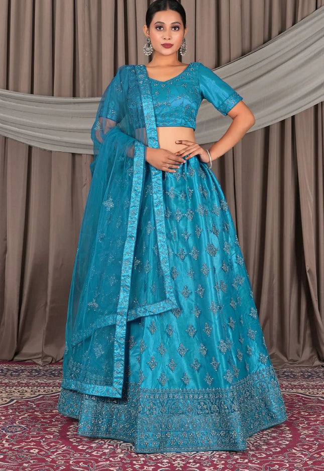 Firozi Net Lehenga Designs For Wedding For Women - Gajiwala