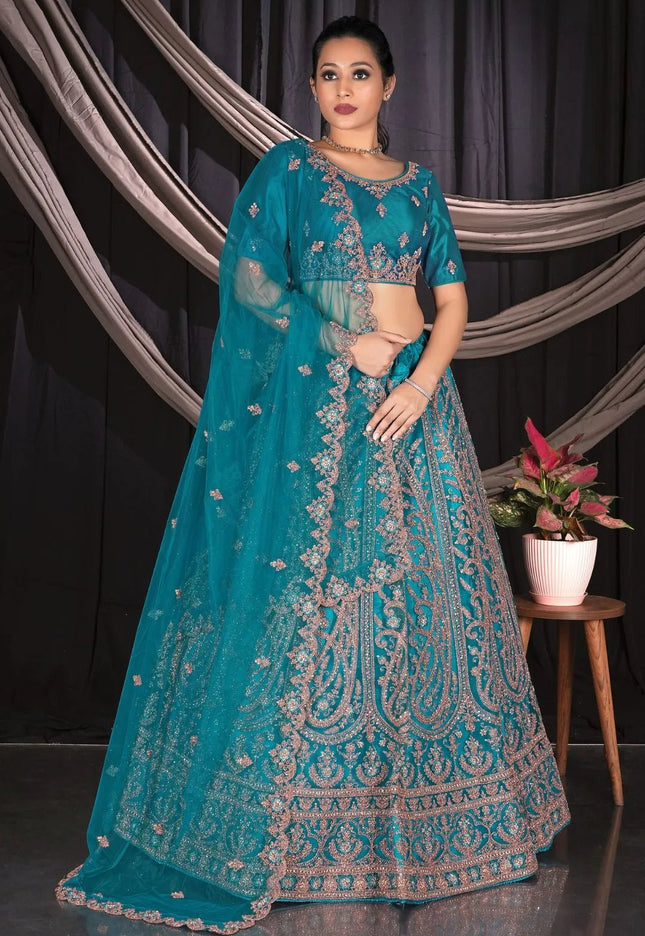 Firozi Party wear Embroidered Lehenga Choli For Women - Gajiwala