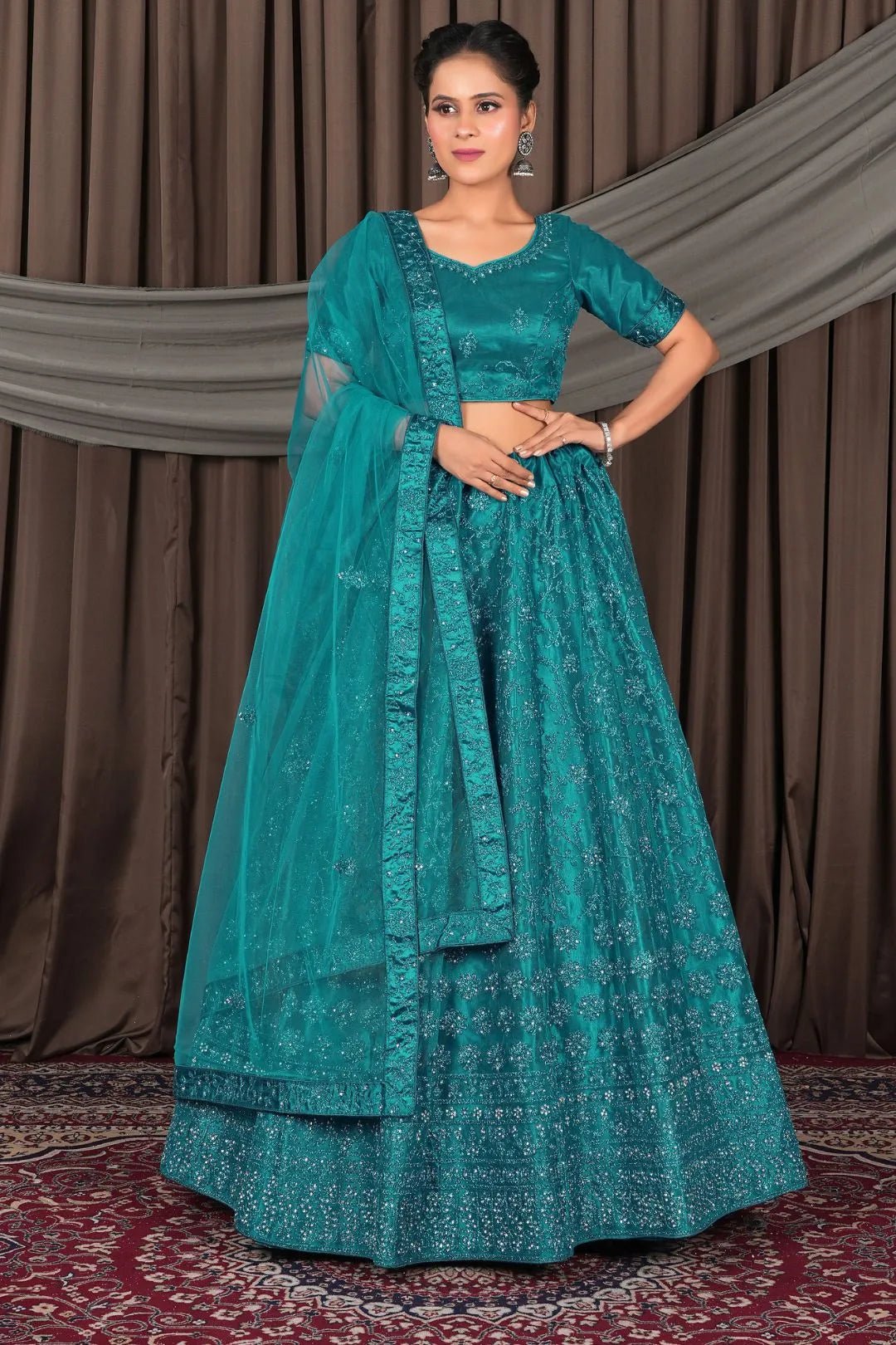 Firozi Party wear Heavy designer Net Lehenga Choli - Gajiwala