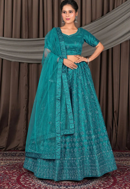 Firozi Party wear Heavy designer Net Lehenga Choli - Gajiwala