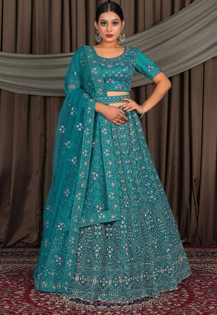 Firozi Party Wear Net Lehenga Choli For Weddings - Gajiwala