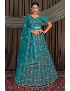 Firozi Party Wear Net Lehenga Choli For Weddings - Gajiwala