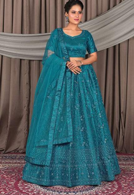 Firozi Party Wear Net Lehenga Choli For Women - Gajiwala