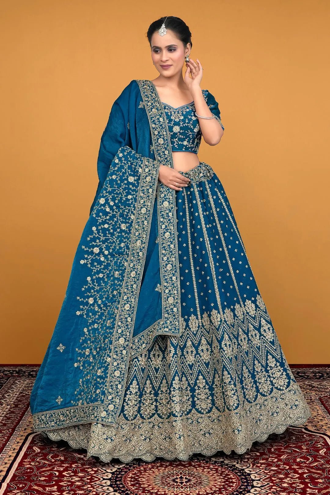 Firozi Traditional Fendy Silk Embroidered Lehenga Choli - Gajiwala