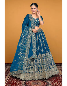 Firozi Traditional Fendy Silk Embroidered Lehenga Choli - Gajiwala