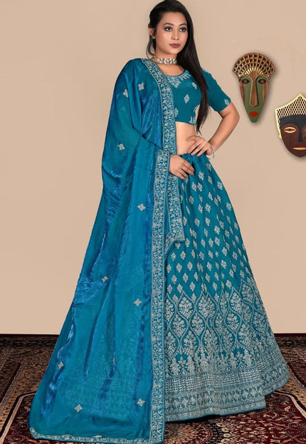 Firozi Traditional Fendy Silk Lehenga Choli For Women - Gajiwala