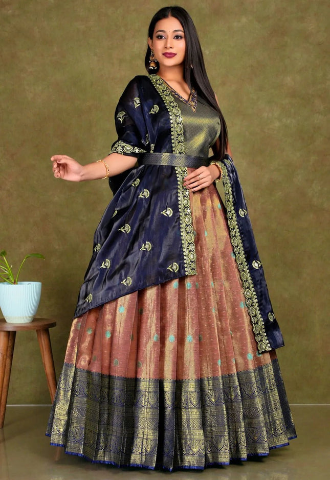 Gajari Banarasi Silk Gown With Zari Work - Gajiwala