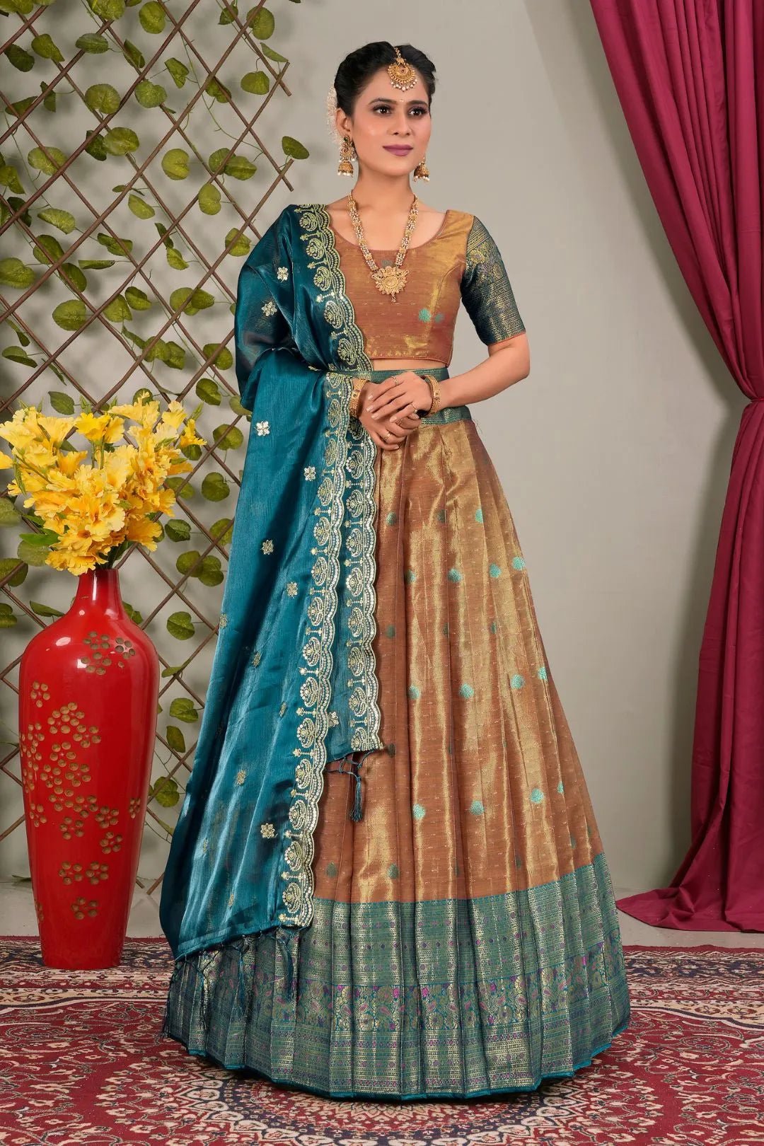 Gajari Zari Silk Semi - Stitched Lehenga For Women - Gajiwala