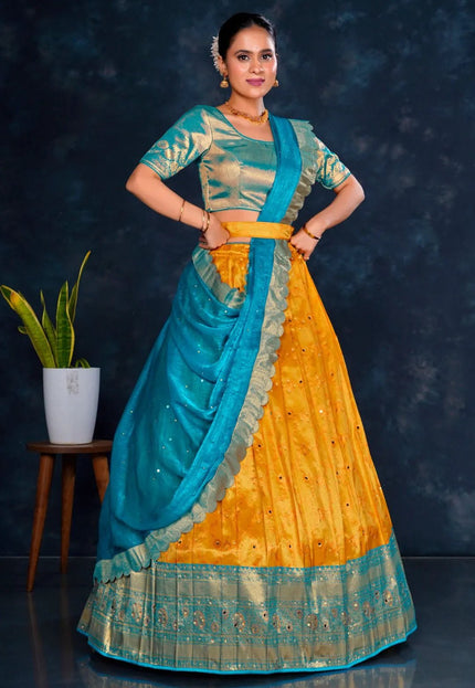 Gold Banarasi Designer Half Saree For Women - Gajiwala